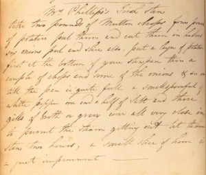 Nineteenth-century recipe for Mrs Phillips’s Irish stew, taken from Kitchiner’s Cook’s Oracle