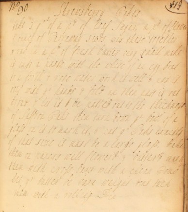 An 18th century recipe for Shrewsbury cakes from The Cookbook of Unknown Ladies