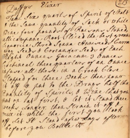 Recipe for homemade Daffy's Elixir from The Cookbook of Unknown Ladies