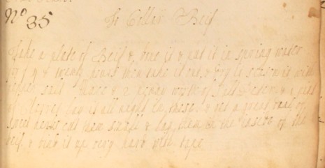 An 18th century recipe for collaring beef, from The Cookbook of Unknown Ladies