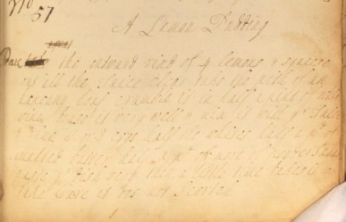 Recipe for an eighteenth-century lemon pudding from The Cookbook of Unknown Ladies