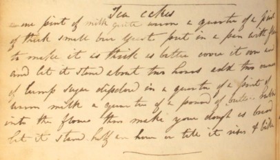 Early nineteenth-century recipe for tea cakes, transcribed in The Cookbook of Unknown Ladies