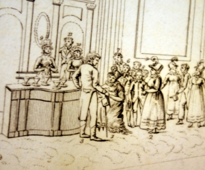 Queen Caroline taking the waters at the Pump Room in Bath, 1817