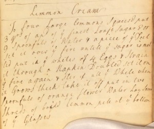 This recipe for "Lemmon Cream" is nearly identical to the one made up by our Cooking Up History group.