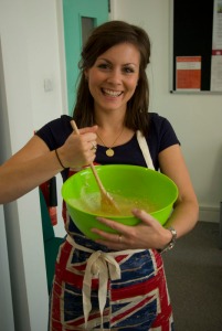 Rachel prepares the lemon cheesecake batter - plenty of muscle work required! 