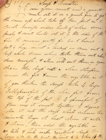 Kitchiner's recipe for Soup Bouilli, written into The Cookbook of Unknown Ladies