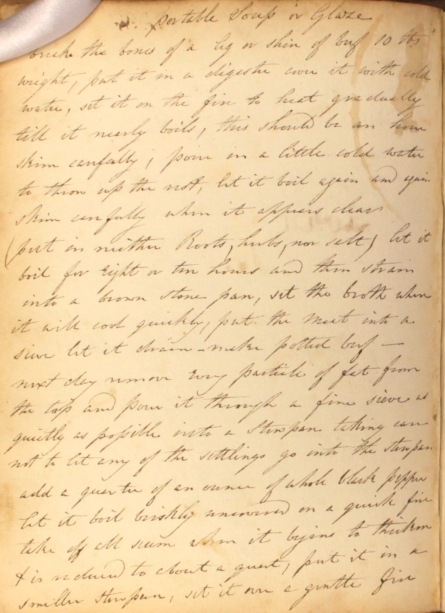 A Regency recipe for 'portable soup', transcribed into The Cookbook of Unknown Ladies from Kitchiner's Cook's Oracle