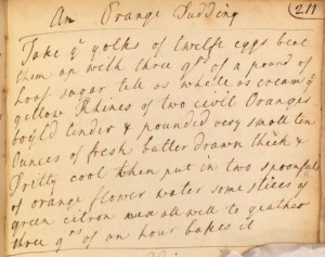 A recipe for orange pudding from our Georgian-era Cookbook of Unknown Ladies