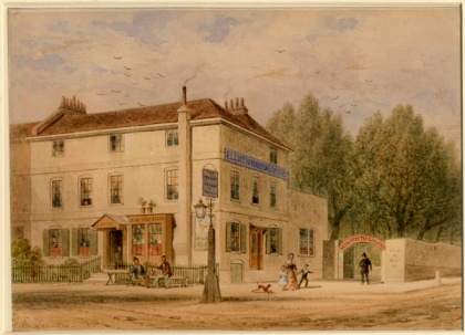 The Monster Tavern was one of the many tea gardens and ale houses nearby Neat House Gardens. This watercolour shows the tavern circa 1820.