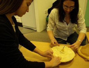 Chelsea and Christina put the finishing touches to our warden pie’s pastry lid