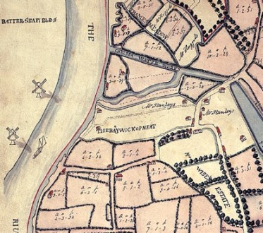 This section from an estate map of 1725 shows Mr Wise's Estate next to the Bailiwick of Neat. Much of the rest of the land was divided into small tenancies.