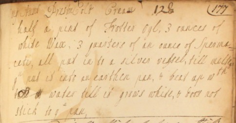 "My Aunt Prestons Cold Cream", a Georgian recipe from our Cookbook of Unknown Ladies