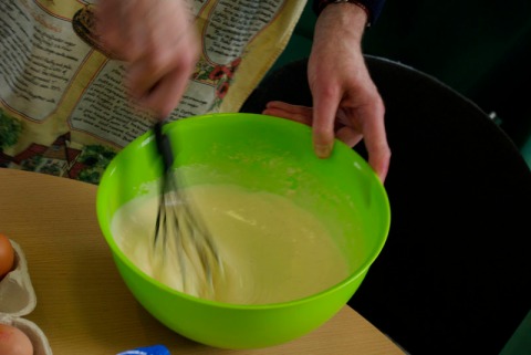 Getting busy with the batter for 'Dutches of Cleaveland' pancakes
