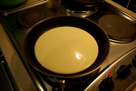 Our 19th century style pancake on the stove